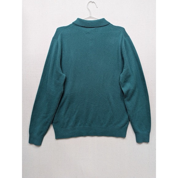 J. Crew 100% Cashmere Polo Shirt Mens Long Sleeve Green Casual Sweater Size L - Picture 2 of 15